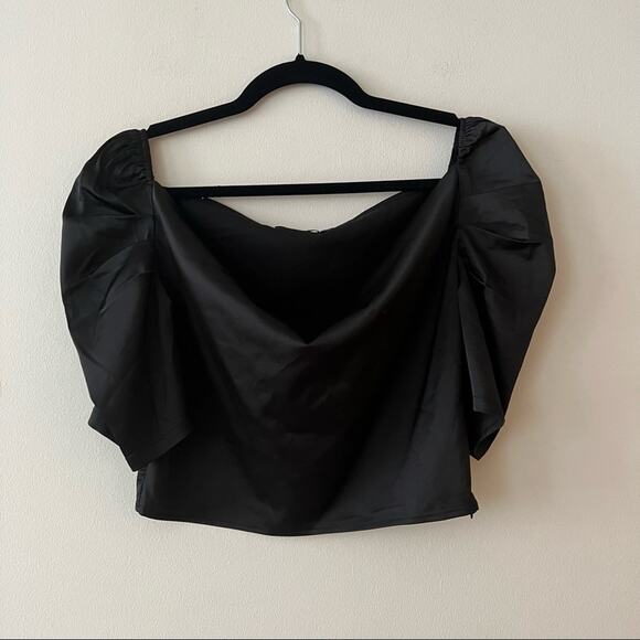 Nasty Gal Black Satin Puff Sleeve Cowl Neck Top - Picture 3 of 6